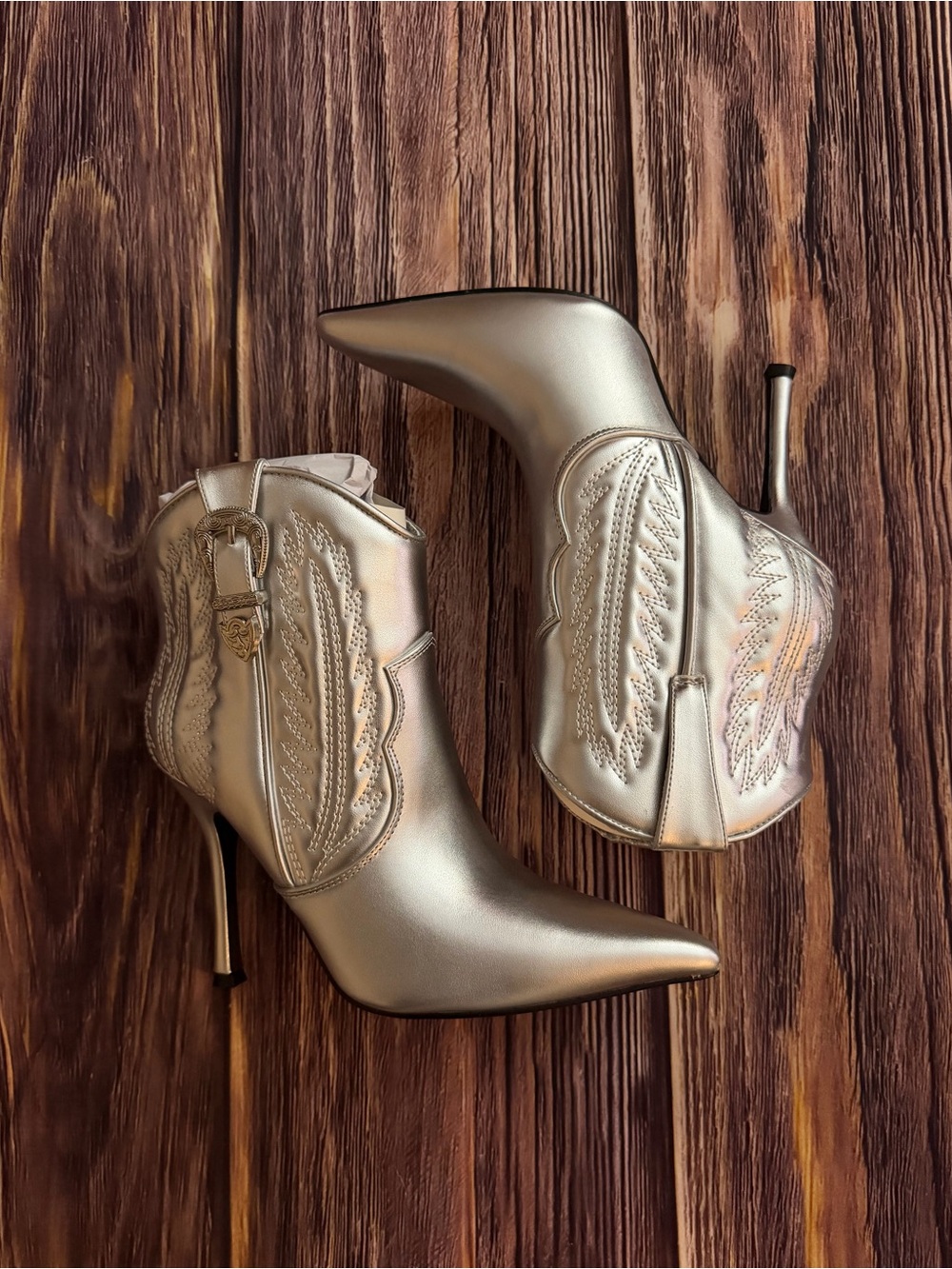 Fashion Nova Metallic Silver Pointed Toe Stiletto Ankle Boots